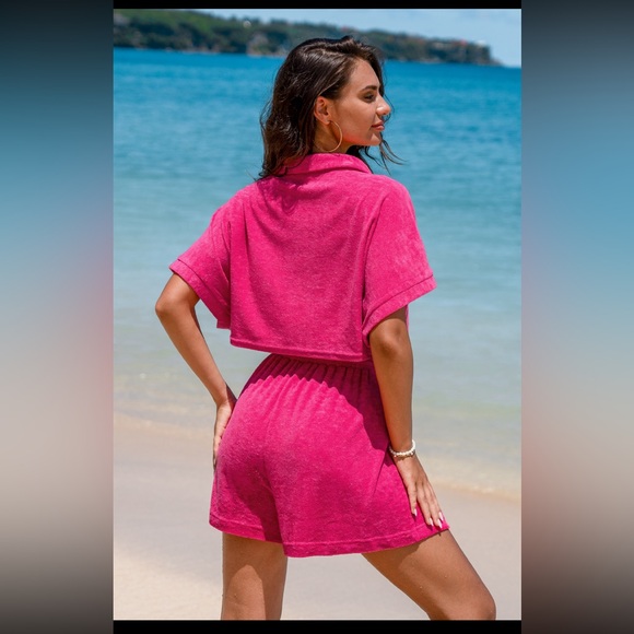 NWT CUPSHE Pink Collared Plunging Wide Leg Romper - Picture 2 of 3